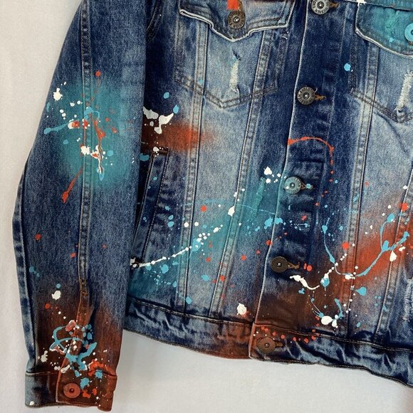 Evolution in Design Denim Jean Jacket Teen Boys Size Small Paint Splatter - Picture 3 of 16